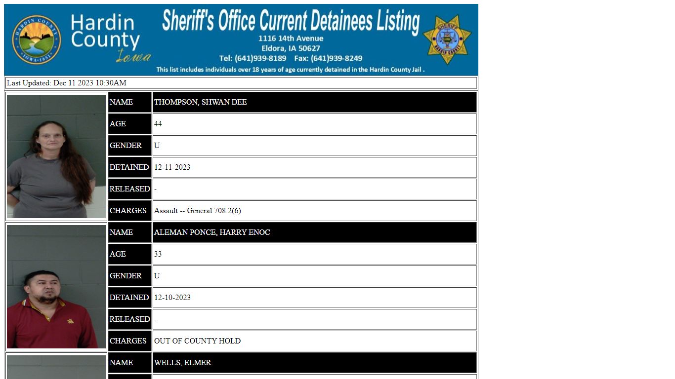 Hardin County Current Detainees